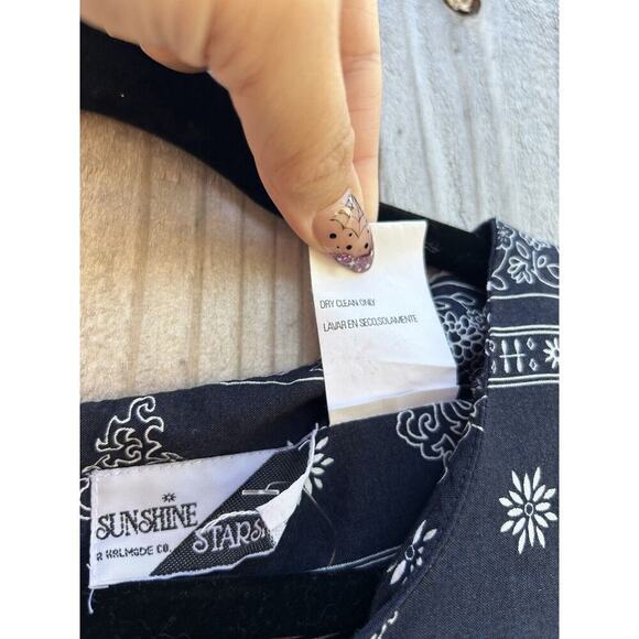 VTG Sunshine Starshine Floral Dress Size 14 Keyhole Back Sleeveless‎ Navy White - Picture 7 of 11